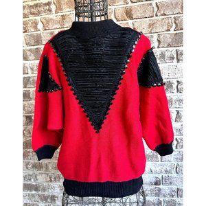 Vintage 80s Bonnie Bill by Holly  Sz M Sweater Red Black Buttons Valenti…